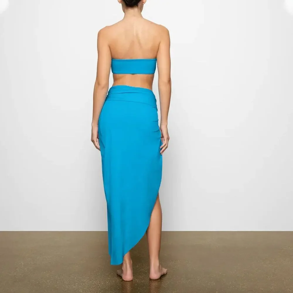 SKIMS Swim Sarong Skirt Cover-Up Knot Detail Summer Beachy Preppy Turquoise S